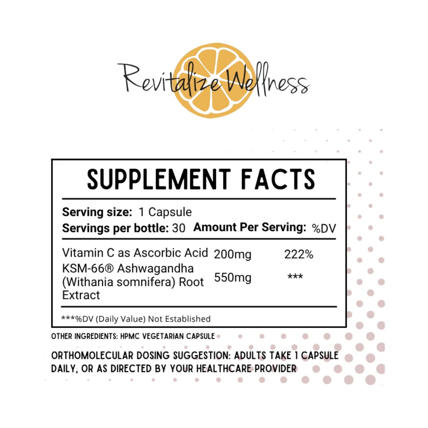 Revitalize Wellness Ashwagandha + Vitamin C Capsules | Stress and Immune Support Complex | with 550 mg Ashwagandha and 200 mg Vitamin C per Serving | 30 Servings - dailyvitalstore
