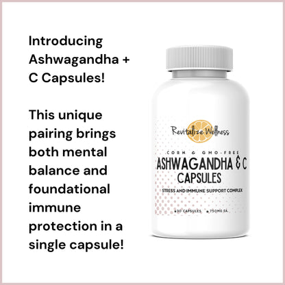 Revitalize Wellness Ashwagandha + Vitamin C Capsules | Stress and Immune Support Complex | with 550 mg Ashwagandha and 200 mg Vitamin C per Serving | 30 Servings - dailyvitalstore