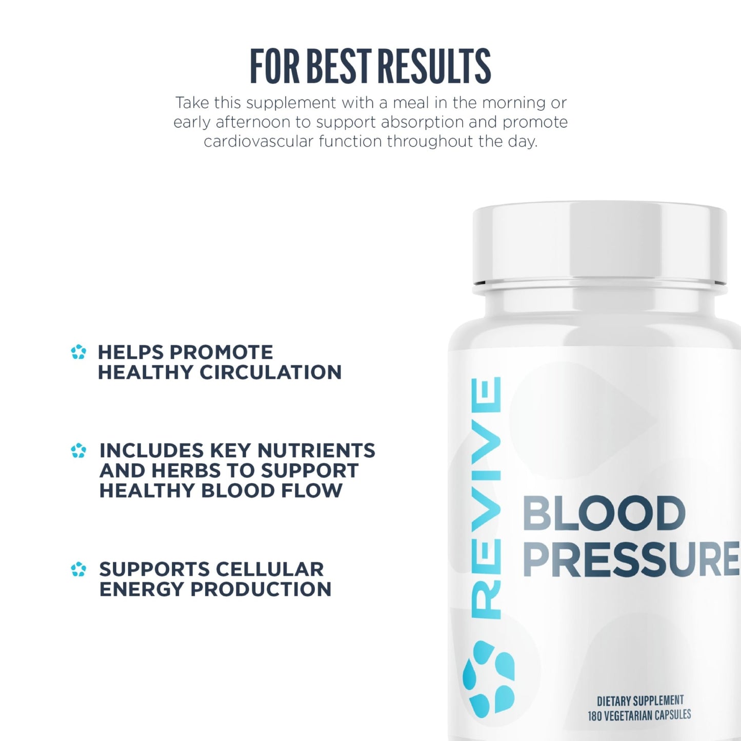 Revive MD Blood Pressure Support Supplement - Supports Heart and Circulatory Health, Energy & Daily Wellness - Magnesium, Potassium, Folic Acid & Garlic Formula (180 Vegetarian Capsules, 60 Servings) - dailyvitalstore