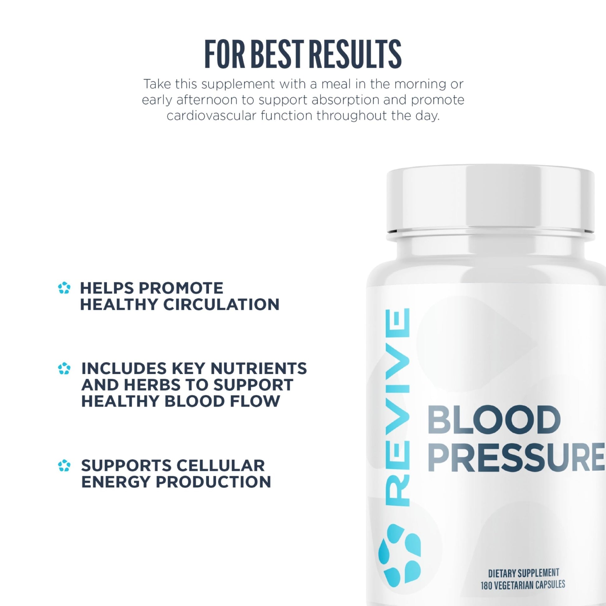 Revive MD Blood Pressure Support Supplement - Supports Heart and Circulatory Health, Energy & Daily Wellness - Magnesium, Potassium, Folic Acid & Garlic Formula (180 Vegetarian Capsules, 60 Servings) - dailyvitalstore