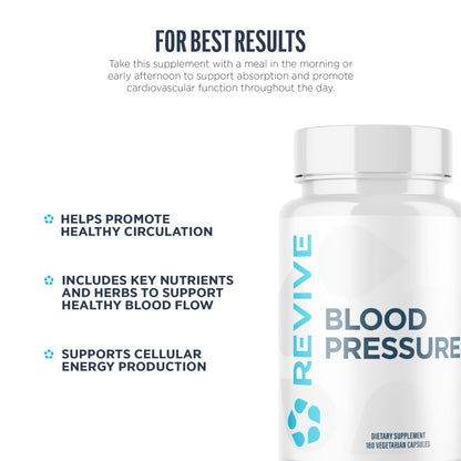 Revive MD Blood Pressure Support Supplement - Supports Heart and Circulatory Health, Energy & Daily Wellness - Magnesium, Potassium, Folic Acid & Garlic Formula (180 Vegetarian Capsules, 60 Servings) - dailyvitalstore