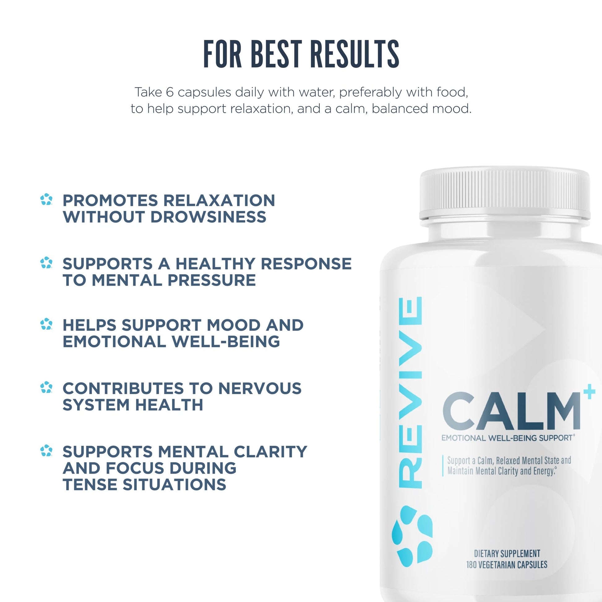 Revive MD Calm, Emotional Well-Being Support Supplement - Stress Management for Men & Women - Mood Enhancement Supplement Promotes Relaxation with L-Theanine, GABA & 5-HTP (180 Capsules, 30 Servings) - dailyvitalstore