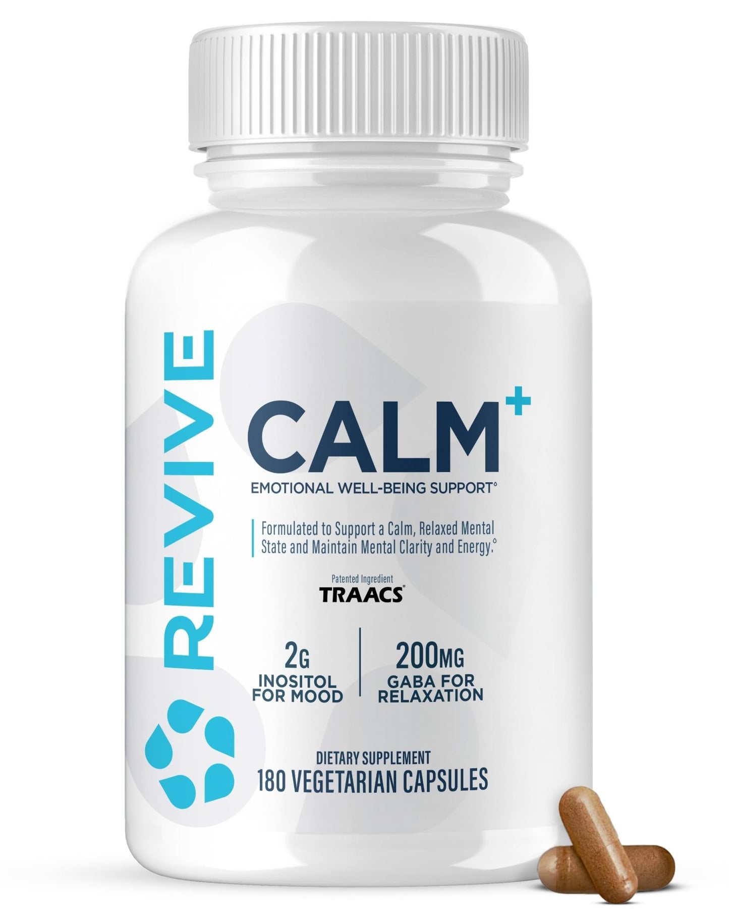 Revive MD Calm, Emotional Well-Being Support Supplement - Stress Management for Men & Women - Mood Enhancement Supplement Promotes Relaxation with L-Theanine, GABA & 5-HTP (180 Capsules, 30 Servings) - dailyvitalstore
