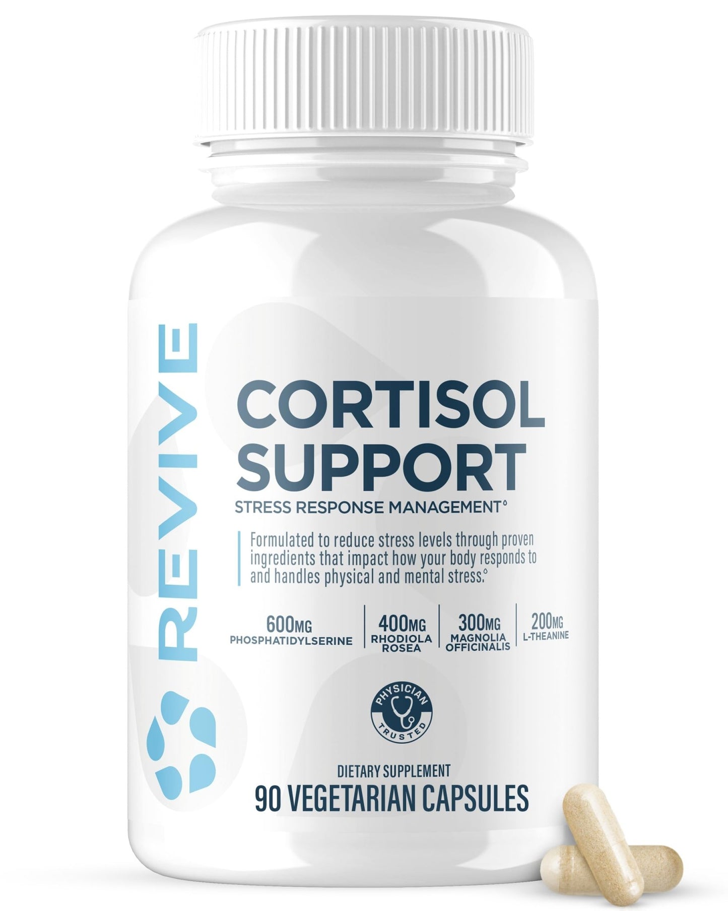 Revive MD Cortisol Manager, 90 Vegetarian Capsules - Cortisol Supplement w/Magnesium & L-Theanine Support Health, Focus, Energy, Fatigue, & Adrenal Gland Function - Vegan & Gluten-Free (30 Servings) - dailyvitalstore