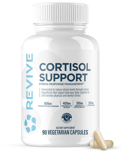 Revive MD Cortisol Manager, 90 Vegetarian Capsules - Cortisol Supplement w/Magnesium & L-Theanine Support Health, Focus, Energy, Fatigue, & Adrenal Gland Function - Vegan & Gluten-Free (30 Servings) - dailyvitalstore