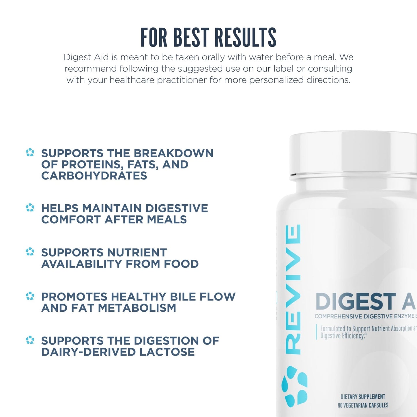 Revive MD Digest Aid, Digestive Support Supplement for Men & Women - Comprehensive Digestive Enzyme Blend with Probiotics & Prebiotics for Gut Health & Healthy Digestion - dailyvitalstore