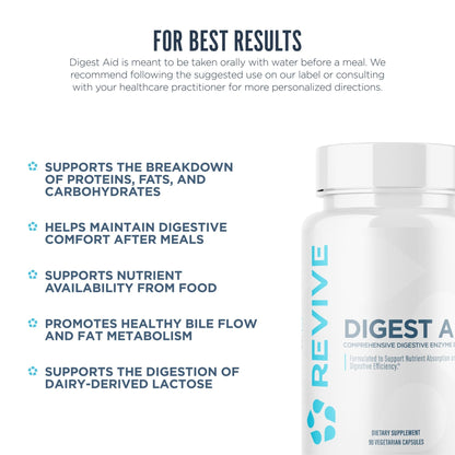 Revive MD Digest Aid, Digestive Support Supplement for Men & Women - Comprehensive Digestive Enzyme Blend with Probiotics & Prebiotics for Gut Health & Healthy Digestion - dailyvitalstore