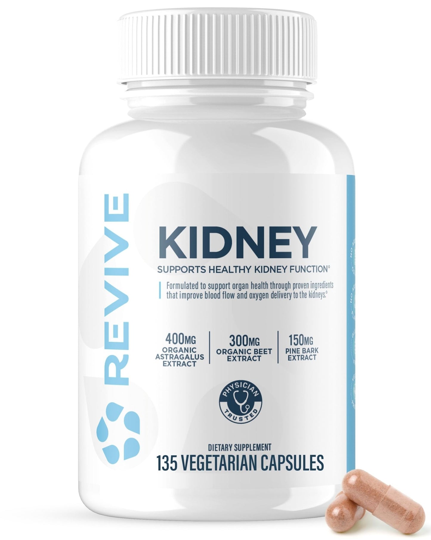 Revive MD Kidney Support Supplement for Men & Women – Kidney Cleanse & Detox Capsules for Overall Health & Function – Vegan-Friendly, Gluten-Free & Soy-Free (135 Vegetarian Capsules, 45 Servings) - dailyvitalstore
