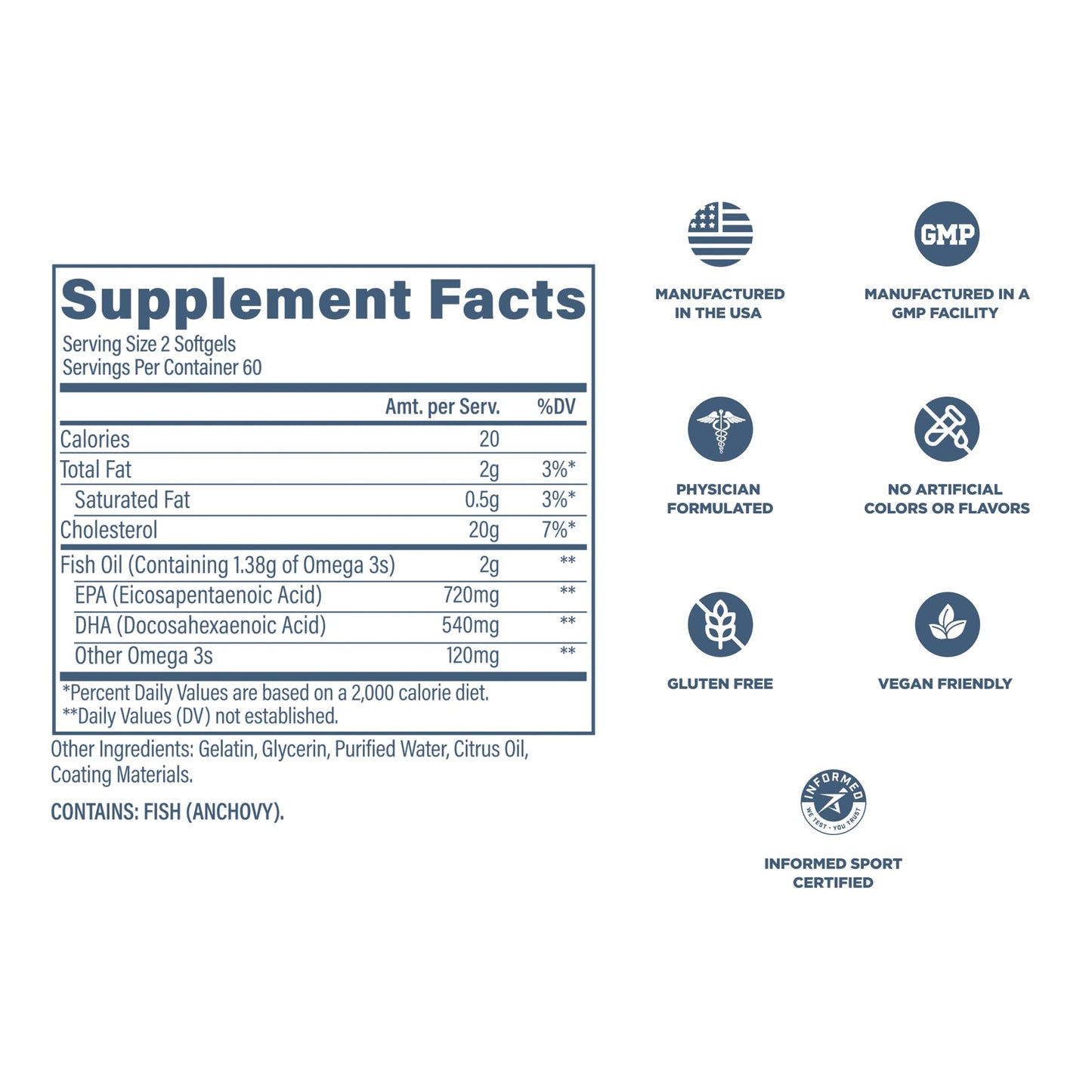 Revive MD Omega 3 Fish Oil Supplements for Men & Women – Softgels with EPA & DHA Fatty Acids for Healthy Skin & Joints, Heart & Brain Support – Vegan-Friendly, Gluten-Free (120 Softgels) - dailyvitalstore
