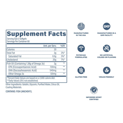 Revive MD Omega 3 Fish Oil Supplements for Men & Women – Softgels with EPA & DHA Fatty Acids for Healthy Skin & Joints, Heart & Brain Support – Vegan-Friendly, Gluten-Free (120 Softgels) - dailyvitalstore