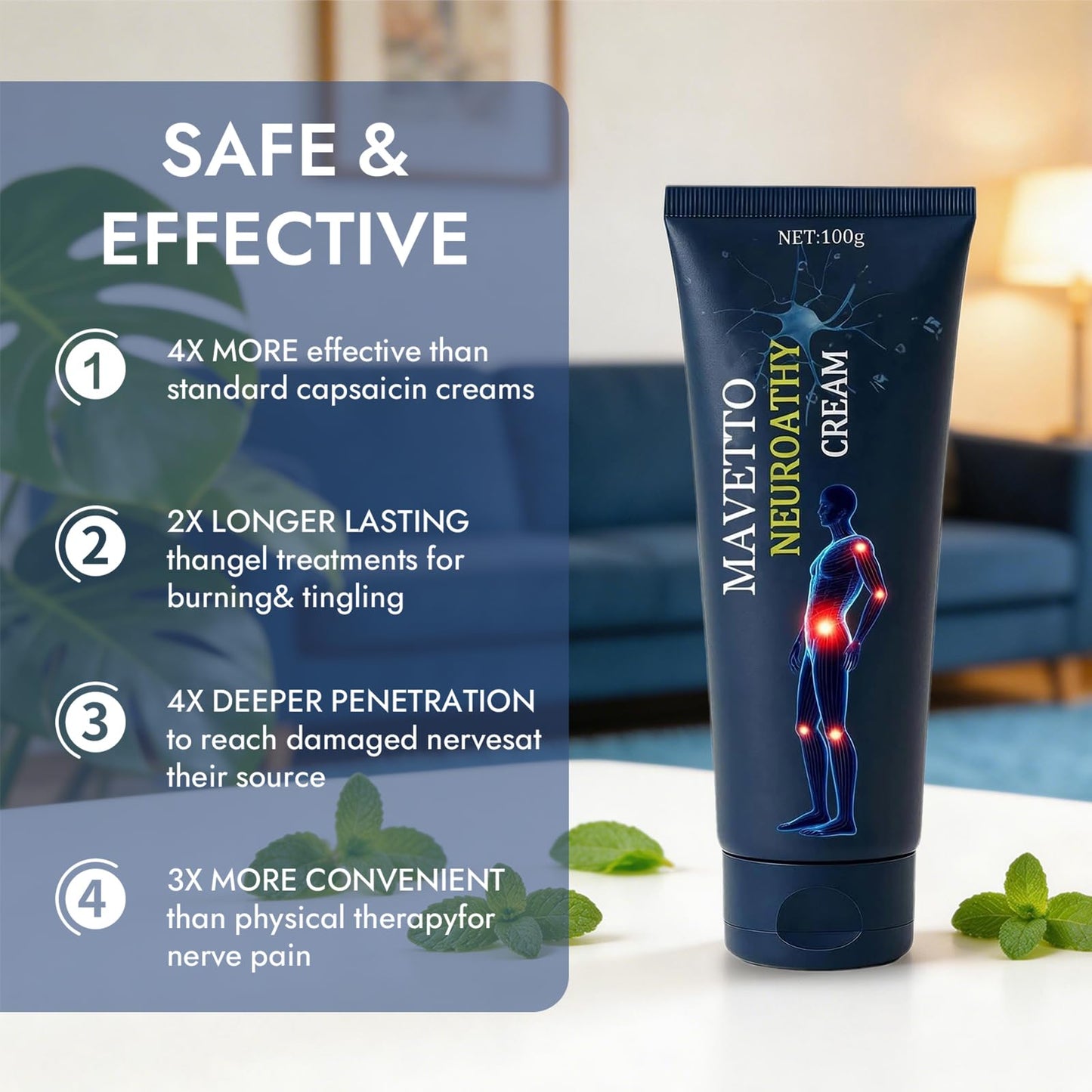 ReviveNerve Capsacare Neuropathy Relief Cream, Fast-Absorbing Soothing Cream with Capsaicin, Arnica, Menthol, MSM & Glucosamine for Feet, Hands, Legs, Muscles, Joints and Back (2pcs) - dailyvitalstore