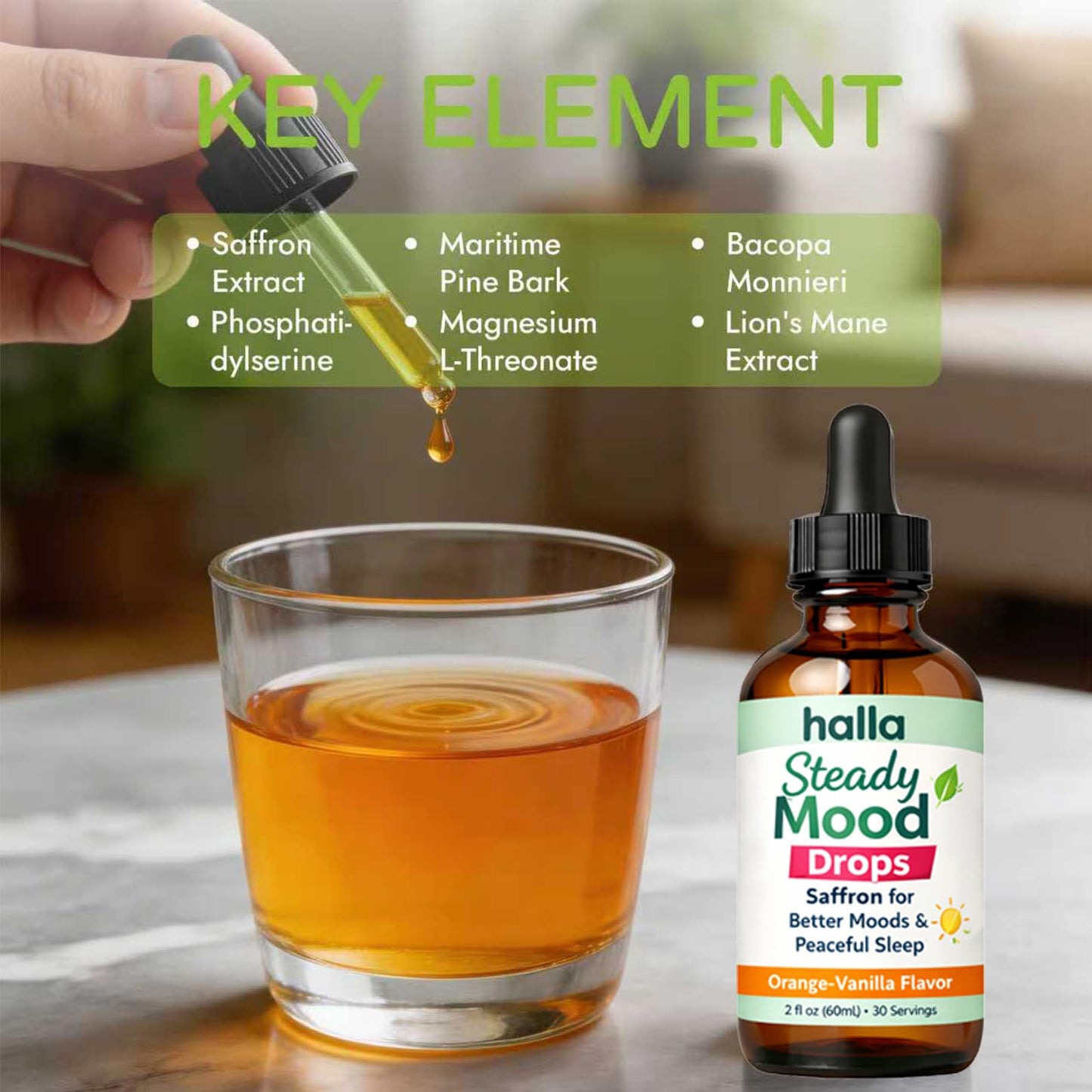 ReviveNerve Halla Steady Mood Drops, Orange-Vanilla Flavor, Liquid Formula with Pine Bark Extract(1pcs) - dailyvitalstore