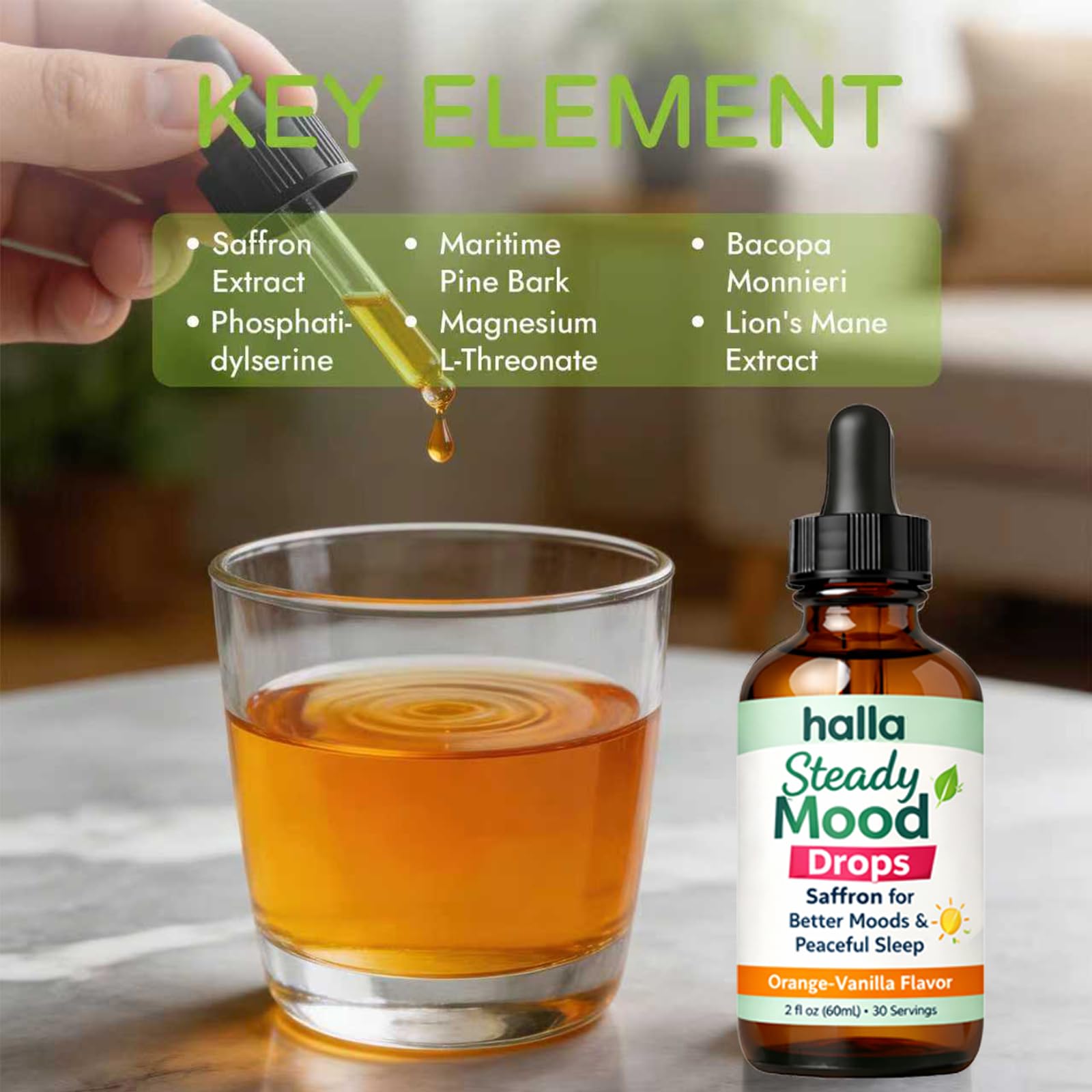 ReviveNerve Halla Steady Mood Drops, Orange-Vanilla Flavor, Liquid Formula with Pine Bark Extract(1pcs) - dailyvitalstore