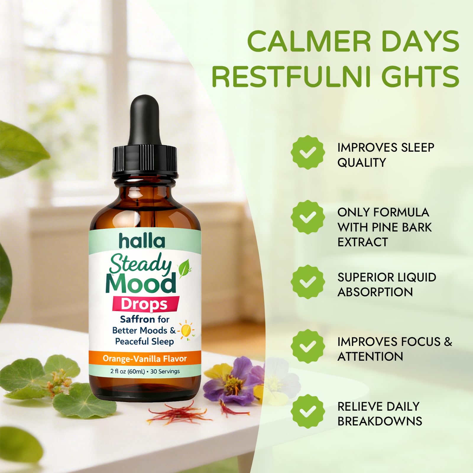 ReviveNerve Halla Steady Mood Drops, with Pine Bark Extract, Orange-Vanilla Flavor - Promotes Mood, Focus, Attention & Sleep Support - Liquid Drops(1pcs) - dailyvitalstore