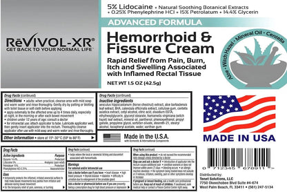 REVIVOL-XR Advanced Hemorrhoid Treatment. 5% Lidocaine + Shrinks + Protects Skin + Aloe + Witch Hazel + Botanicals, External & Internal Use. Most Complete OTC Ointment + Fissure Cream. Made in USA. - dailyvitalstore