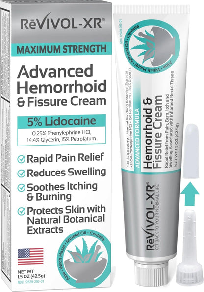 REVIVOL-XR Advanced Hemorrhoid Treatment. 5% Lidocaine + Shrinks + Protects Skin + Aloe + Witch Hazel + Botanicals, External & Internal Use. Most Complete OTC Ointment + Fissure Cream. Made in USA. - dailyvitalstore