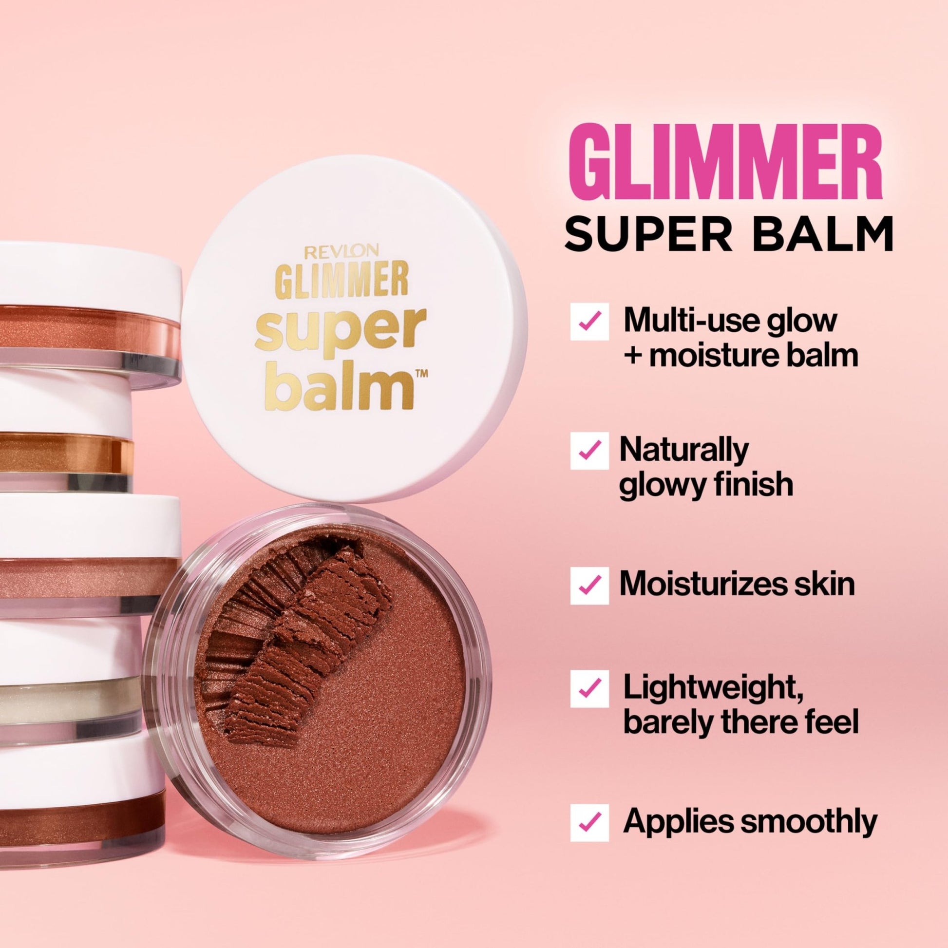 Revlon Glimmer Super Balm, Multi-Use Glow Face Makeup, Cream Bronzer, Highlighter, & Blush, 005 Sun-Kissed, 0.06 oz - dailyvitalstore
