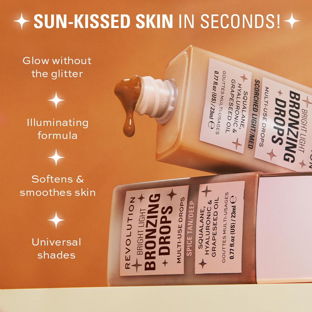 Revolution Beauty London, Bright Light Bronzing Drops, Bronze & Glow for Face & Body, Infused with Hyaluronic Acid, Vegan & Cruelty-Free, Bronze Summer, 0.77 fl oz - dailyvitalstore