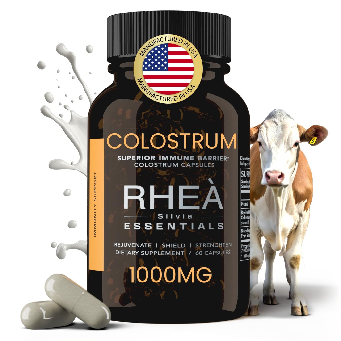 Rhea Bovine Colostrum Supplement for Women, Colostrum Capsules for Gut Health, Digestion, Bloating, Beauty, Immune Support, Bovine Colostrum for Humans, Colostrum Pills (60caps) - dailyvitalstore