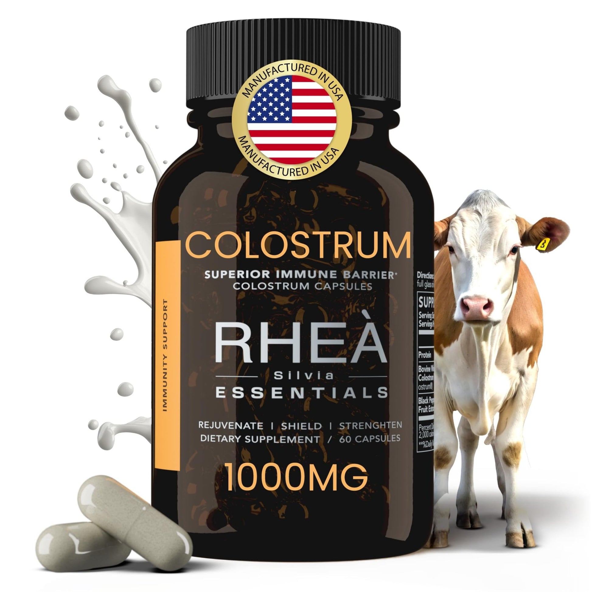 Rhea Bovine Colostrum Supplement for Women, Colostrum Capsules for Gut Health, Digestion, Bloating, Beauty, Immune Support, Bovine Colostrum for Humans, Colostrum Pills (60caps) - dailyvitalstore