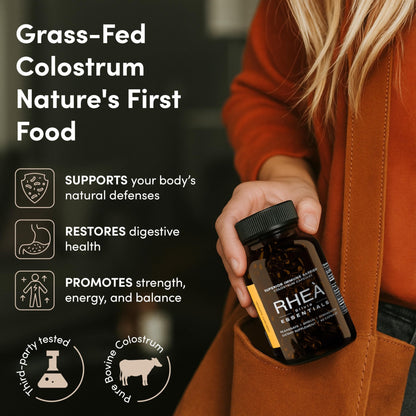 Rhea Bovine Colostrum Supplement for Women, Colostrum Capsules for Gut Health, Digestion, Bloating, Beauty, Immune Support, Bovine Colostrum for Humans, Colostrum Pills (60caps) - dailyvitalstore