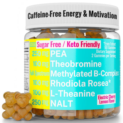 Rhodiola Rosea NALT N-Acetyl-L-Tyrosine Methylated Vitamin B Complex L-Theanine Gummies w P5P B6 5-MTHF B9 Folate Methyl B12 Methylcobalamin B3 Niacinamide, Supplement Powder Capsule Pill Supplements - dailyvitalstore