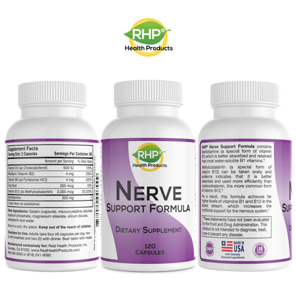 RHP Nerve Support Formula. Nutritional Support of Neuropathy, Nerve Relief from Aches, Nerve Pain & Discomfort. B-Complex with Benfotiamine and Methyl B12. 120 Capsules - dailyvitalstore