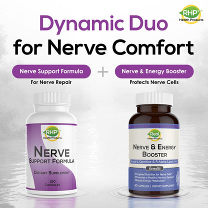 RHP Nerve Support Formula. Nutritional Support of Neuropathy, Nerve Relief from Aches, Nerve Pain & Discomfort. B-Complex with Benfotiamine and Methyl B12. 120 Capsules - dailyvitalstore