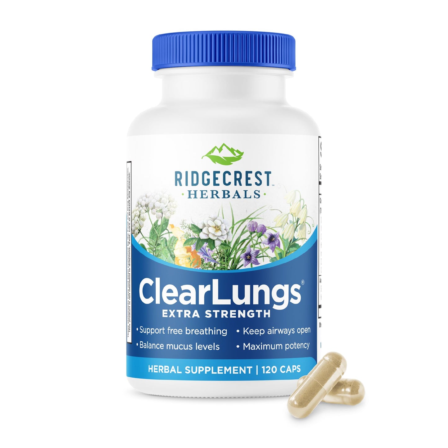 RidgeCrest Herbals ClearLungs Extra Strength, Daily Health Supplement, Natural Lung and Nasal Wellness Formula (120 Vegan Caps, 60 Serv) - dailyvitalstore