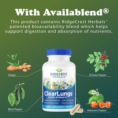 RidgeCrest Herbals ClearLungs Extra Strength, Daily Health Supplement, Natural Lung and Nasal Wellness Formula (120 Vegan Caps, 60 Serv) - dailyvitalstore