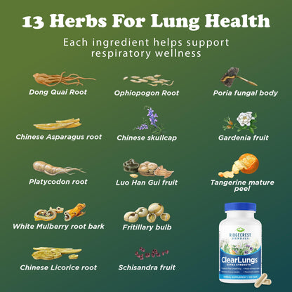 RidgeCrest Herbals ClearLungs Extra Strength, Daily Health Supplement, Natural Lung and Nasal Wellness Formula (120 Vegan Caps, 60 Serv) - dailyvitalstore