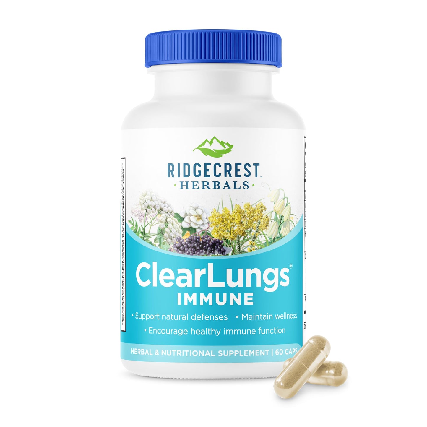 RidgeCrest Herbals ClearLungs Immune, Lung Support Supplement with Elderberry, Zinc, Vitamin C, Vitamin A, Olive Leaf, Mullein, Lung Wellness Formula for Respiratory Health (60 Vegan Caps, 30 Serv) - dailyvitalstore