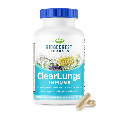 RidgeCrest Herbals ClearLungs Immune, Lung Support Supplement with Elderberry, Zinc, Vitamin C, Vitamin A, Olive Leaf, Mullein, Lung Wellness Formula for Respiratory Health (60 Vegan Caps, 30 Serv) - dailyvitalstore