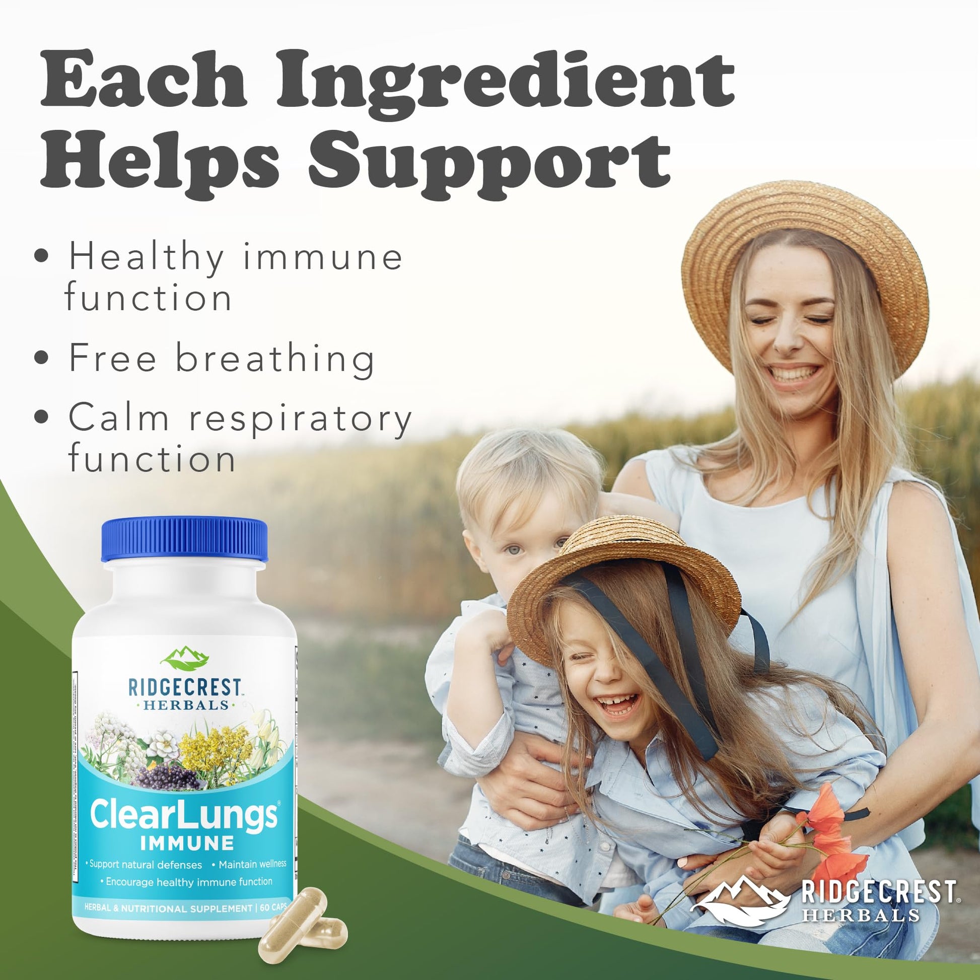 RidgeCrest Herbals ClearLungs Immune, Lung Support Supplement with Elderberry, Zinc, Vitamin C, Vitamin A, Olive Leaf, Mullein, Lung Wellness Formula for Respiratory Health (60 Vegan Caps, 30 Serv) - dailyvitalstore