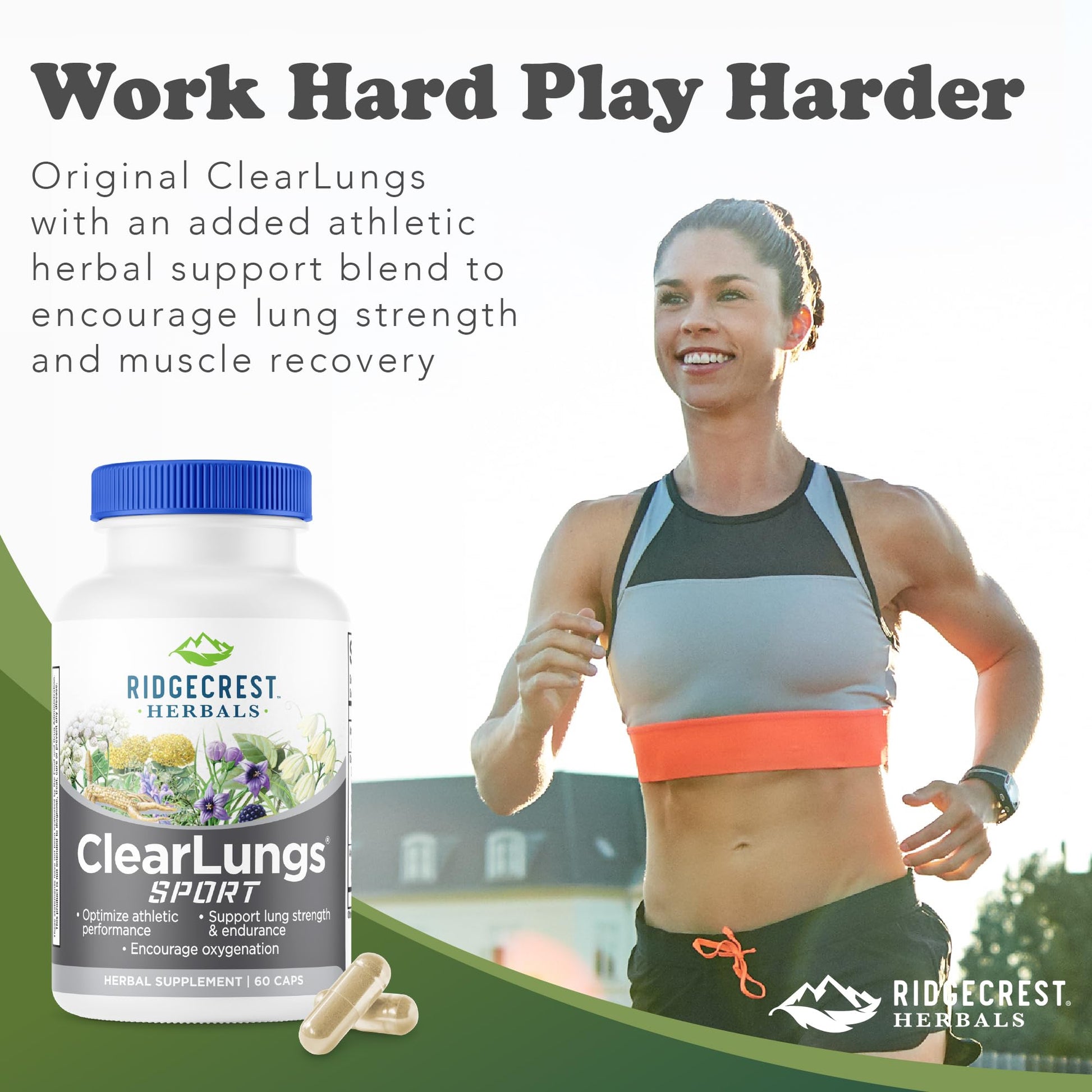 Ridgecrest Herbals ClearLungs Sport, Oxygen Intake and Lung Support Formula with Cordyceps, Rhodiola, Eleuthero (60 Vegan Caps, 30 Serv) - dailyvitalstore