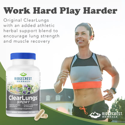 Ridgecrest Herbals ClearLungs Sport, Oxygen Intake and Lung Support Formula with Cordyceps, Rhodiola, Eleuthero (60 Vegan Caps, 30 Serv) - dailyvitalstore