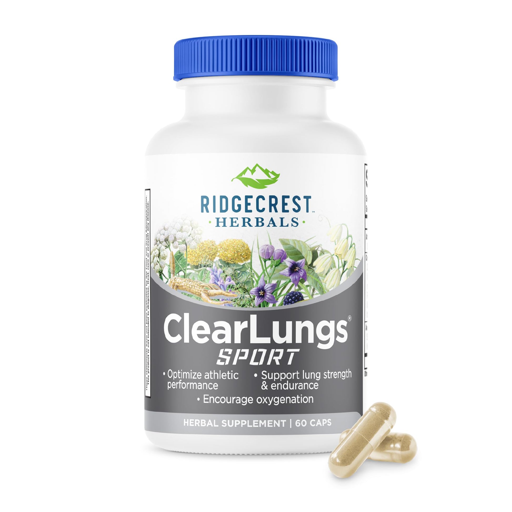 Ridgecrest Herbals ClearLungs Sport, Oxygen Intake and Lung Support Formula with Cordyceps, Rhodiola, Eleuthero (60 Vegan Caps, 30 Serv) - dailyvitalstore