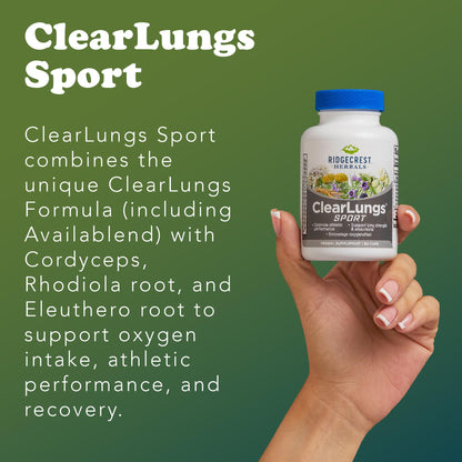 Ridgecrest Herbals ClearLungs Sport, Oxygen Intake and Lung Support Formula with Cordyceps, Rhodiola, Eleuthero (60 Vegan Caps, 30 Serv) - dailyvitalstore