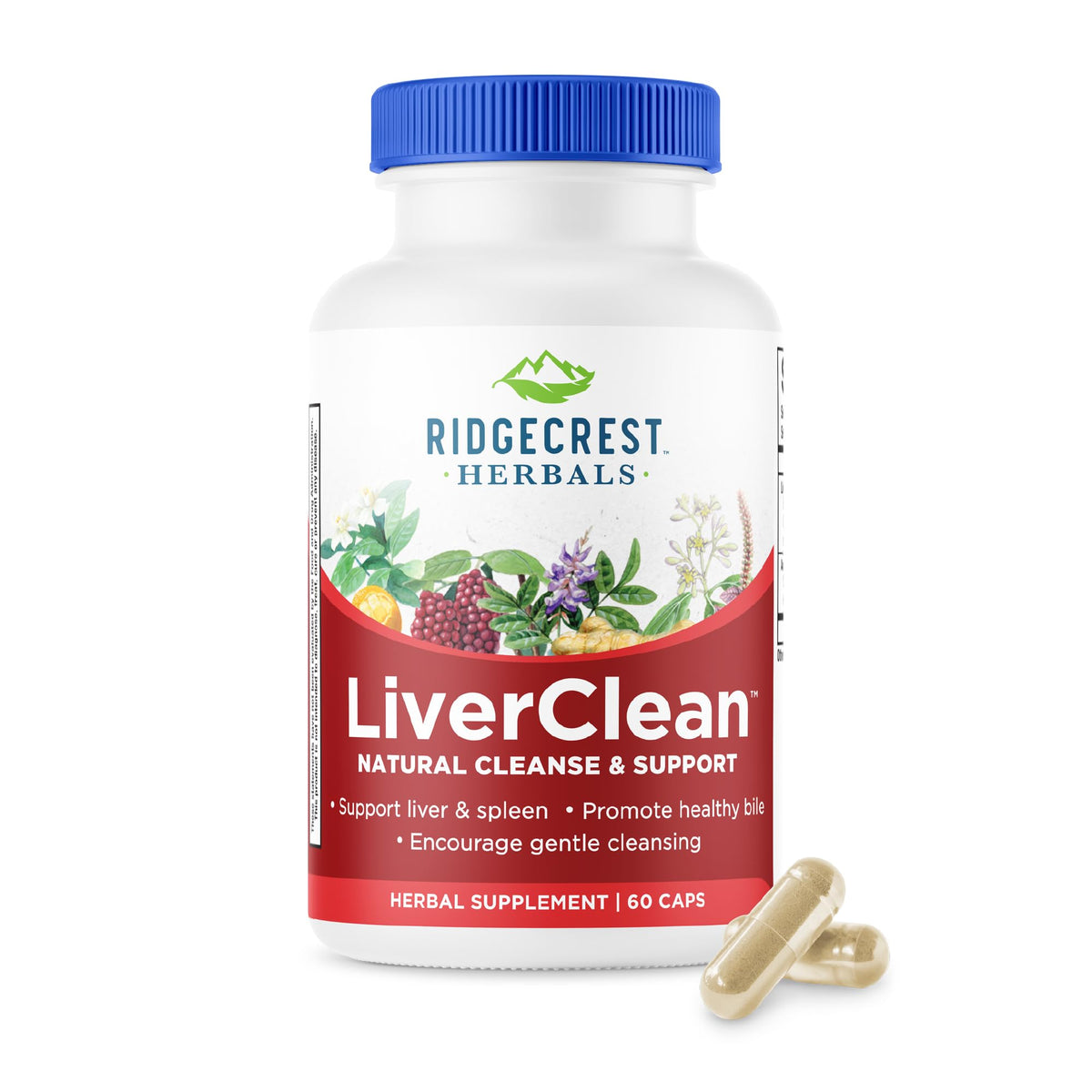 Ridgecrest Herbals LiverClean, Herbal Liver Support Supplement, Blessed Thistle, Dandelion, Detox, Cleanse Support, Healthy Bile (60 Caps, 30 Serv) - dailyvitalstore