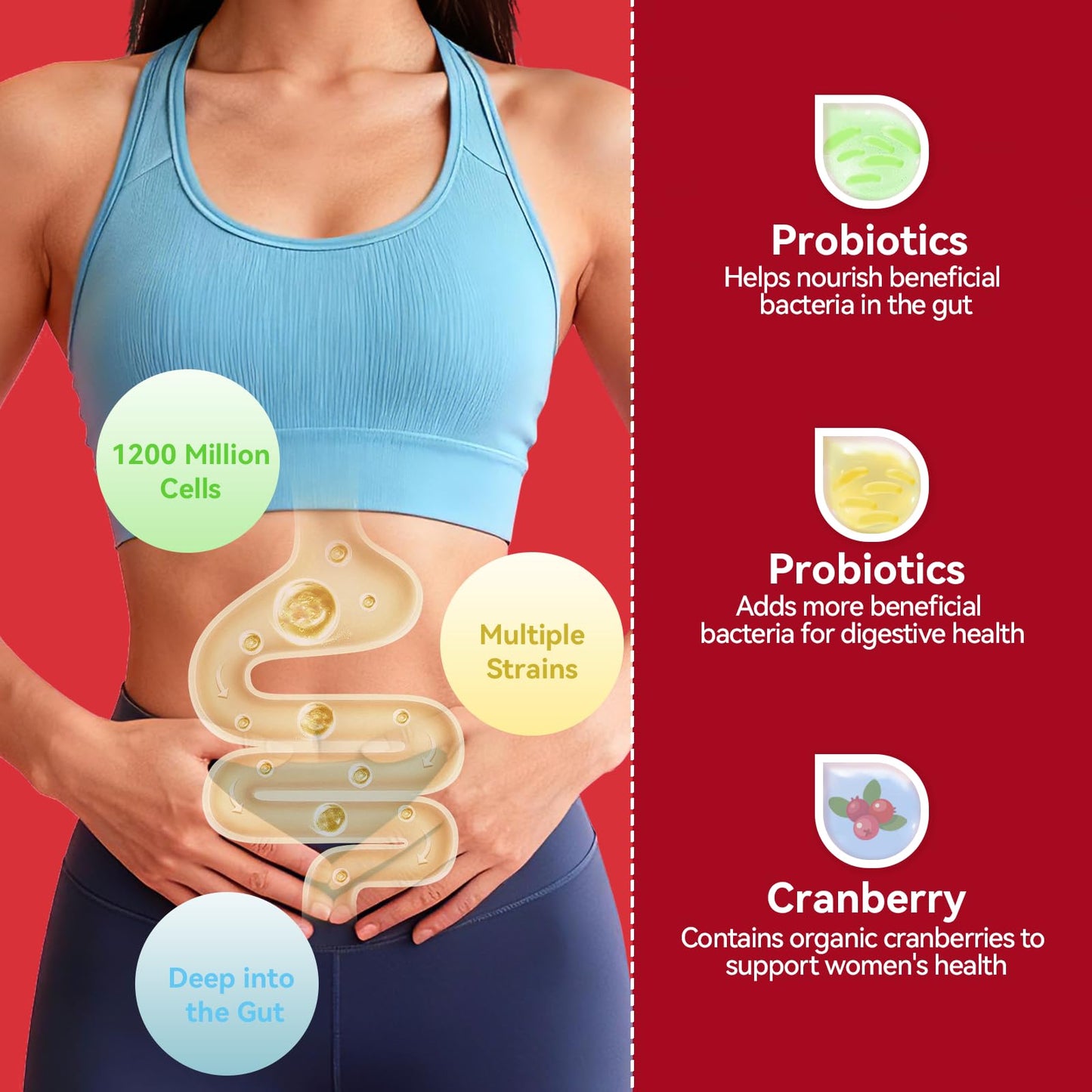 Right More Probiotic for Women Gummies,Feminine Balance Gummies, -1200 Billion Compound, Digestive & Immune Support, Supports Vaginal Health Prebiotics, Natural Cranberry Flavor, Vegan, 60 Gummies - dailyvitalstore