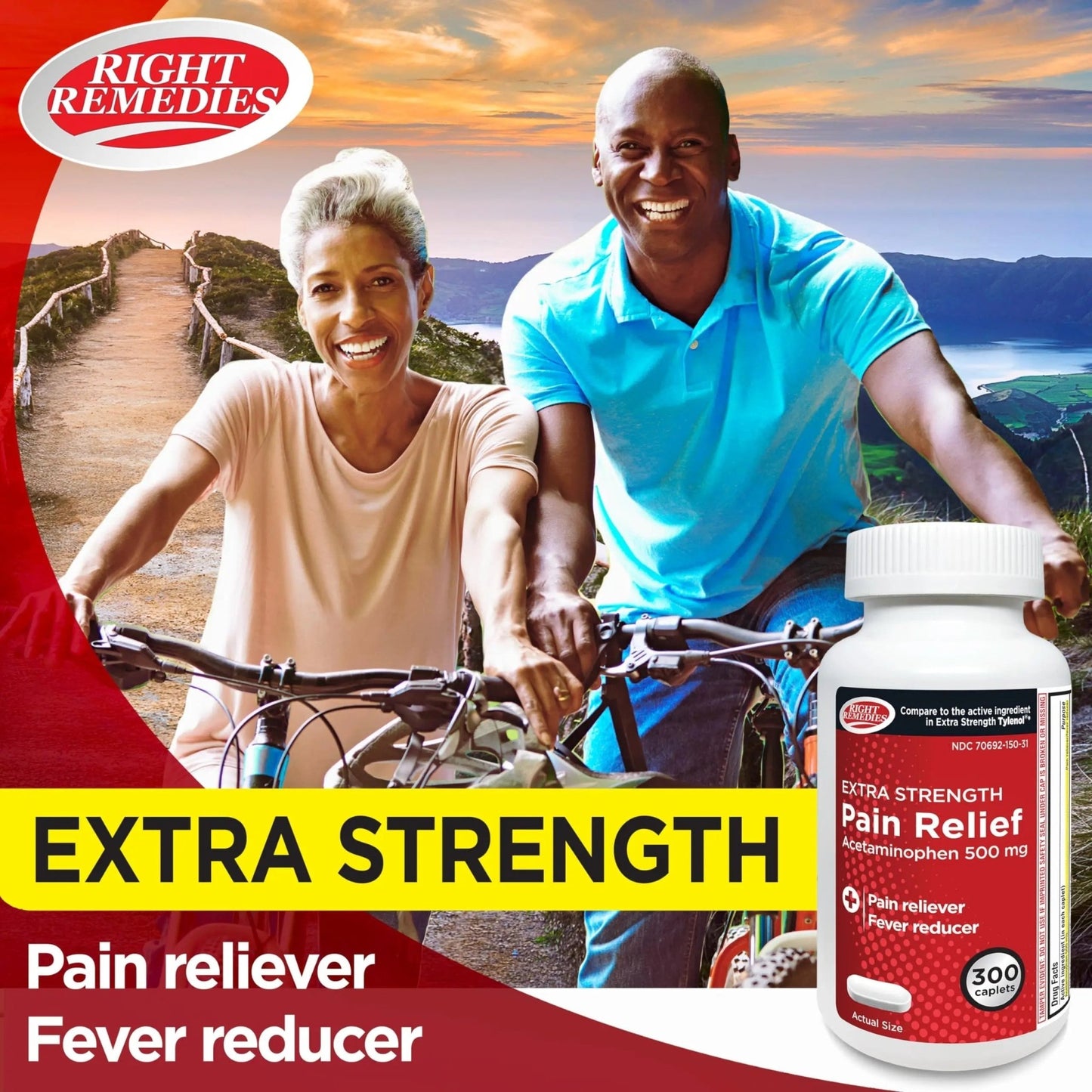 RIGHT REMEDIES Extra Strength Pain Relief, Acetaminophen 500 mg Caplets, Pain Reliever & Fever Reducer, Value Pack (300 Count), Compare to the Active Ingredient in Extra Strength Tylenol® - dailyvitalstore