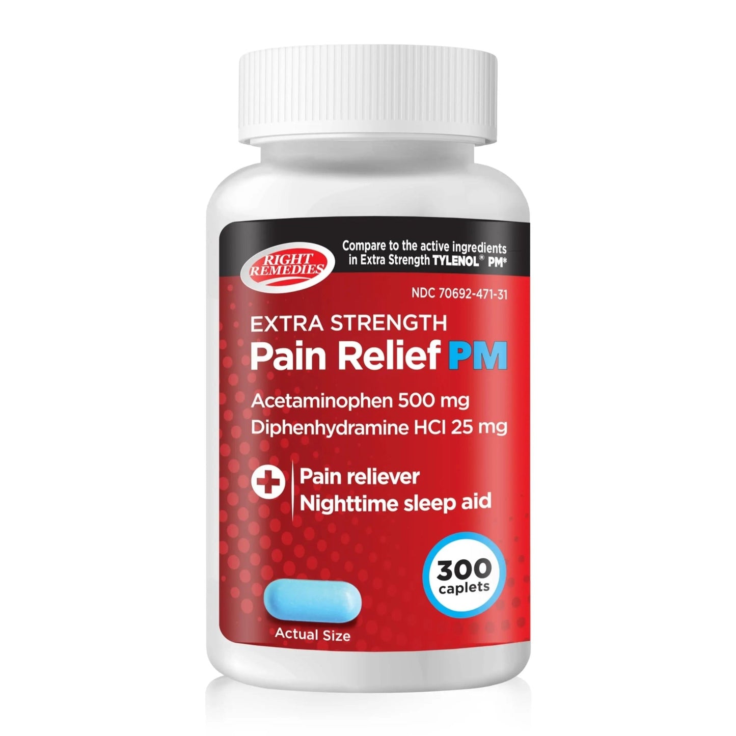 Right Remedies Extra Strength Pain Relief PM & Nighttime Sleep Aid Caplets,(300 count), Acetaminophen 500 mg & Diphenhydramine HCl 25 mg, Non-Habit Forming, Compare to Active ingredients of Tylenol PM - dailyvitalstore