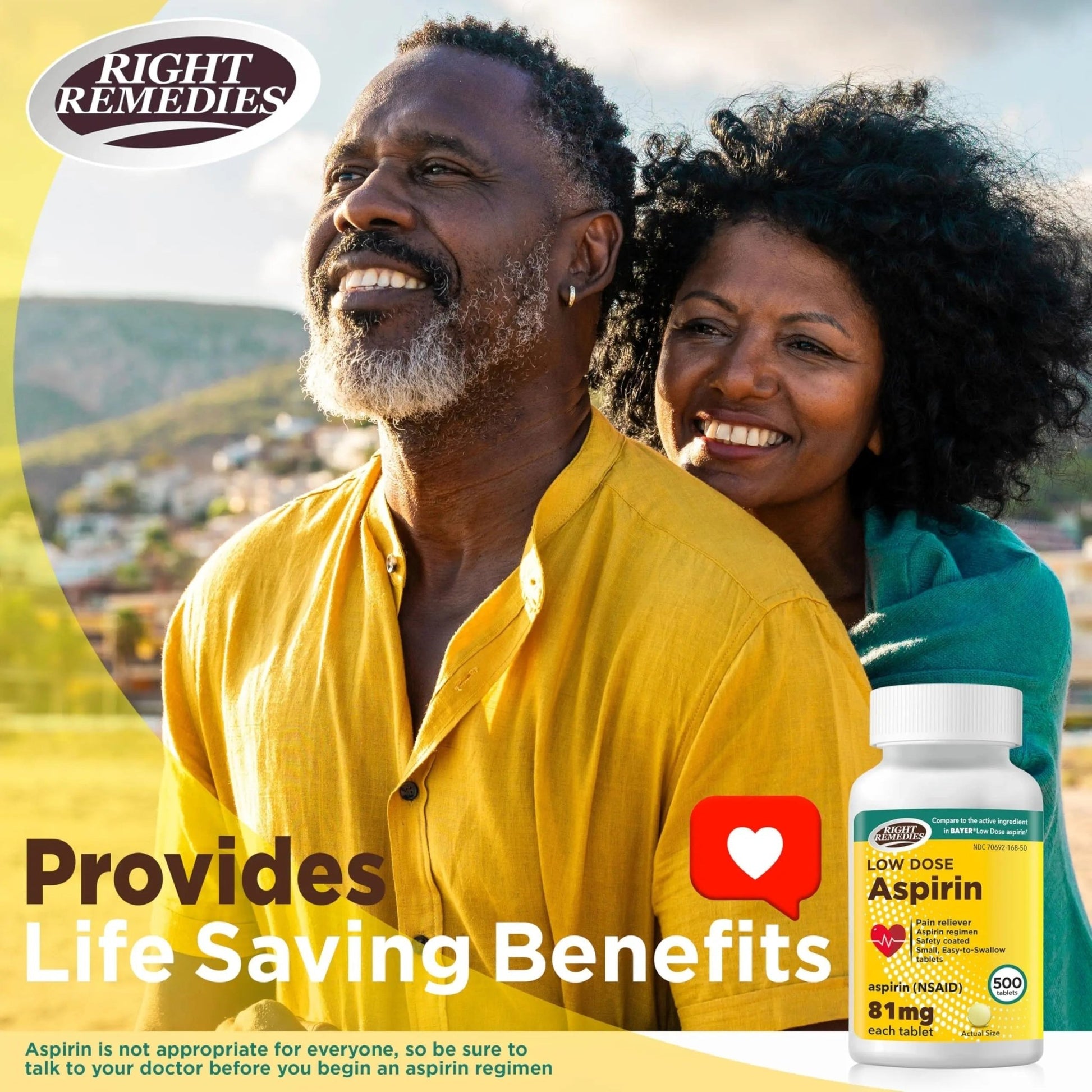 RIGHT REMEDIES Low Dose Aspirin 81mg, Enteric Coated Tablets, NSAID Pain Reliever & Fever Reducer for Adults, Compare to the Active Ingredient in Bayer® Low Dose Aspirin (500ct) - dailyvitalstore