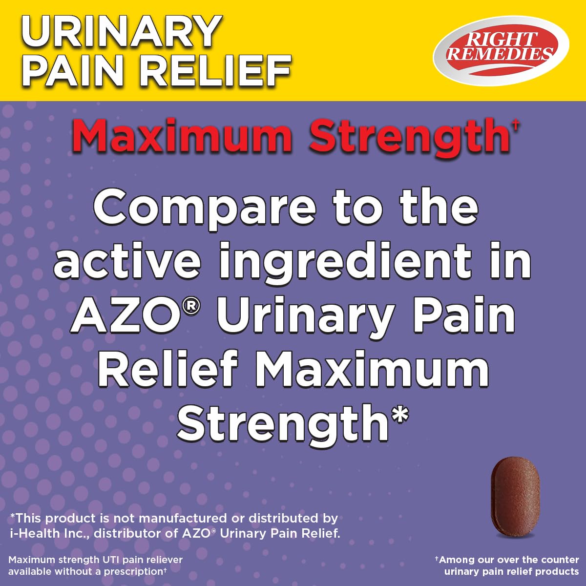 RIGHT REMEDIES Urinary Pain Relief Phenazopyridine HCl 99.5mg Tablets | Maximum Strength OTC for Fast Relief of UTI Pain, Burning and Bladder discomfort | Generic AZO Maximum Strength (72 Count) - dailyvitalstore