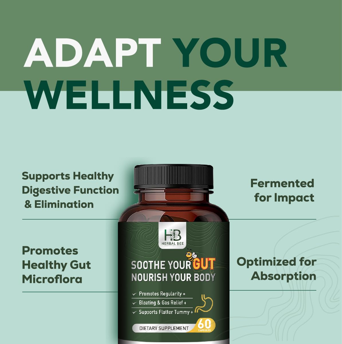 Rigma Herbal BEE Gut Health - Gas and Bloating Relief, Constipation, Leaky Gut Repair - Gut Cleanse & Restore Digestion - dailyvitalstore