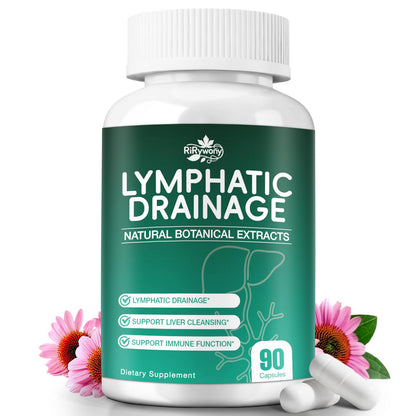 RiRywony Lymphatic Drainage Supplements & Liver Cleanse Detox Repair Capsules – Natural Herbal Supplement with Echinacea, Supports Lymphatic System, Fluid Balance & Immune Health, 90 Capsules - dailyvitalstore