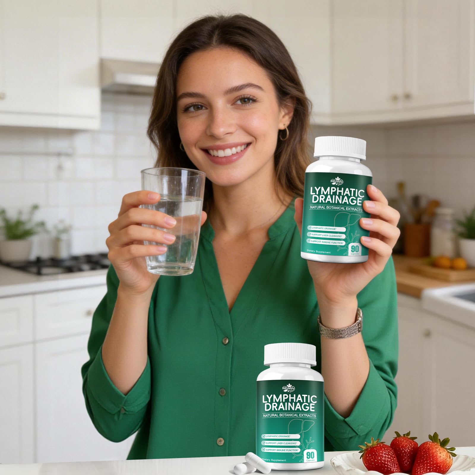 RiRywony Lymphatic Drainage Supplements & Liver Cleanse Detox Repair Capsules – Natural Herbal Supplement with Echinacea, Supports Lymphatic System, Fluid Balance & Immune Health, 90 Capsules - dailyvitalstore