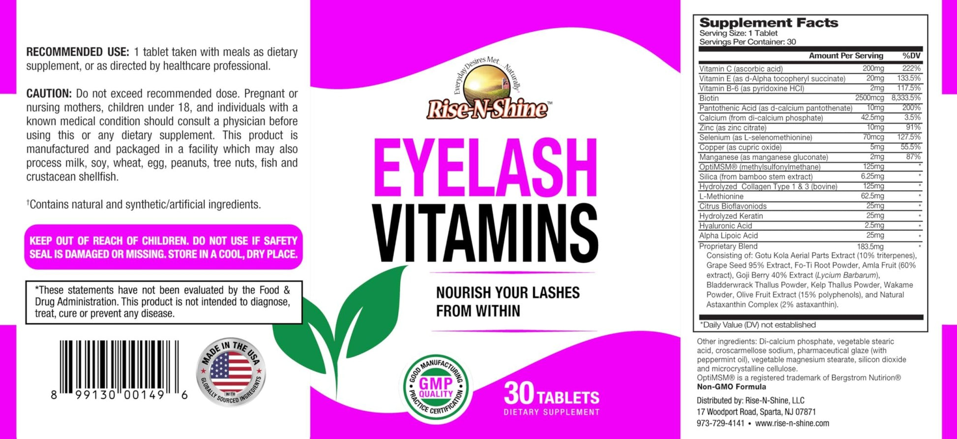 Rise-N-Shine Eyelash Growth Vitamins, Premium Lash Strengthening Supplement with Collagen, Keratin 30 Day Supply - dailyvitalstore