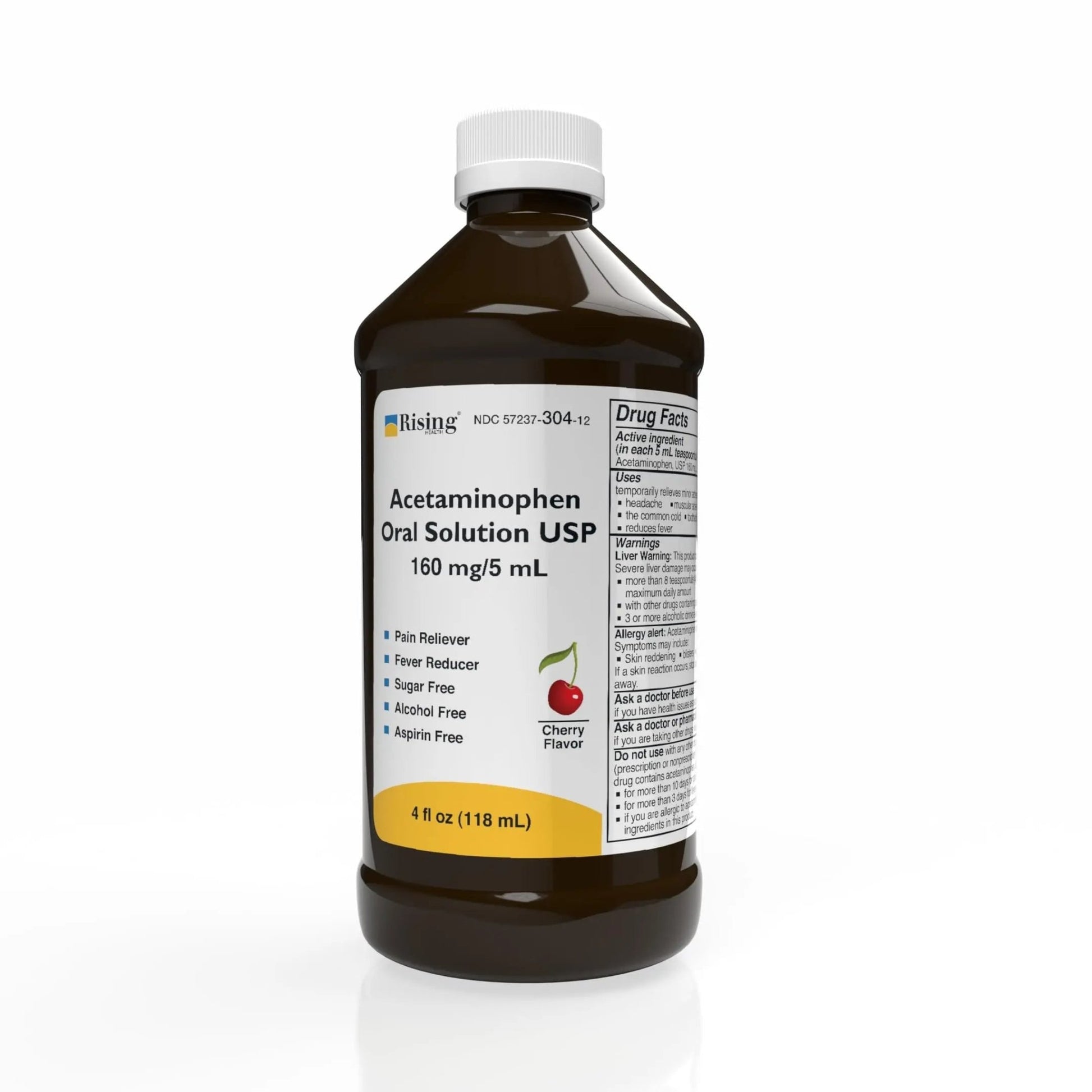 Rising Health Acetaminophen Oral Solution USP, 160 mg/5 mL | Pain & Fever Reliever | Cherry Flavor | Available in 118 mL & 473 mL (118ml - 4oz) - dailyvitalstore