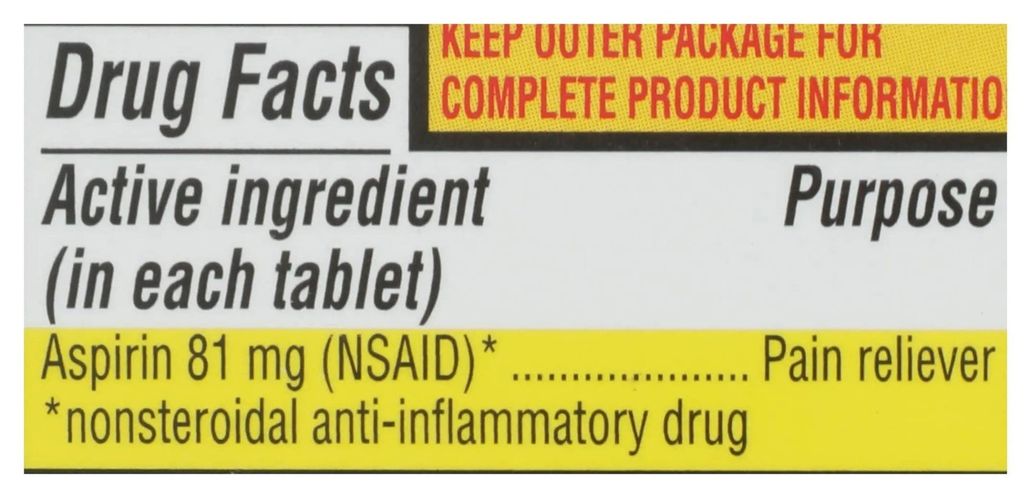 Rite Aid Aspirin Enteric Tablets, 81 mg Aspirin - 120 ct, Low Dose Aspirin | NSAID | Migraine Relief Products | Safety Coated | Enteric Coated Aspirin Regime (Package May Vary) - dailyvitalstore
